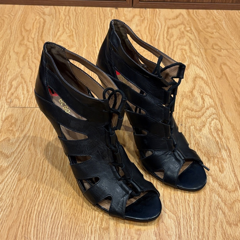 BCBGeneration Black Lace-Up Heeled Sandals
